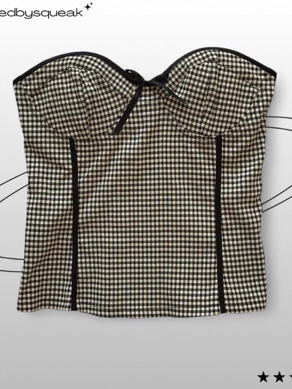 Y2K Portmans Black White Gingham Strapless Corset Top Small Y2K Glam Coquette